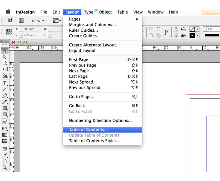 indesign table of contents TOC page numbers sections book design magazine design