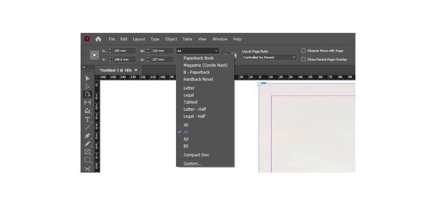 page size page tool resize indesign