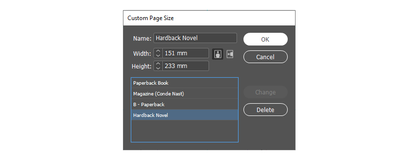 hardback book custom page size