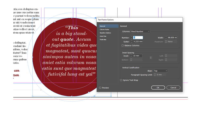 magazine layout design indesign text typography ellipse tool shape