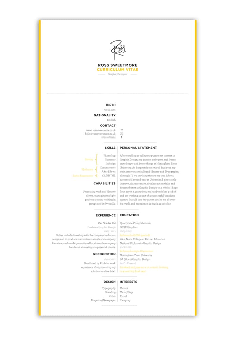indesign cv resume inspiration personal brand ross sweetmore