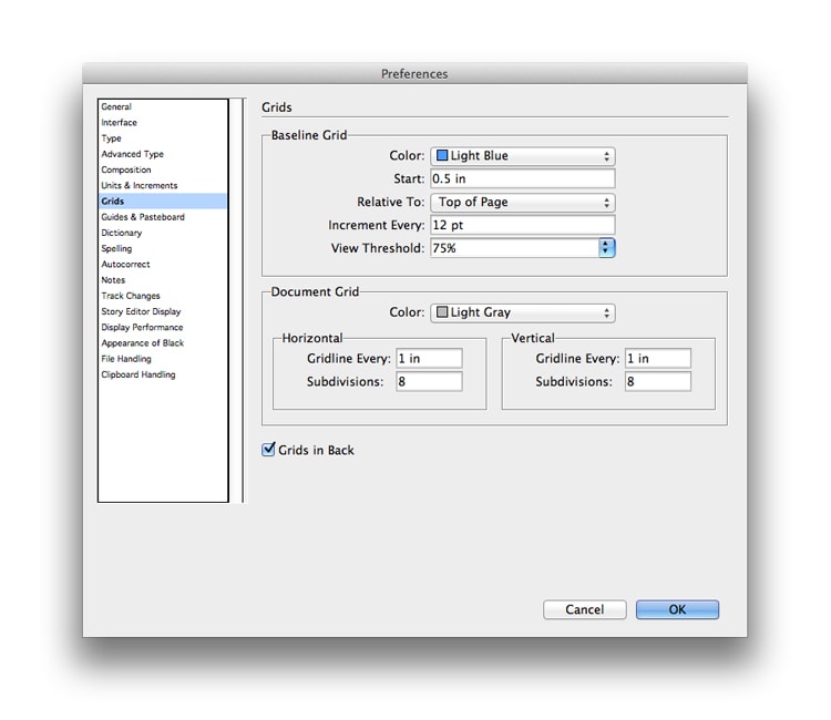 baseline grid indesign align text snap to grid leading preferences
