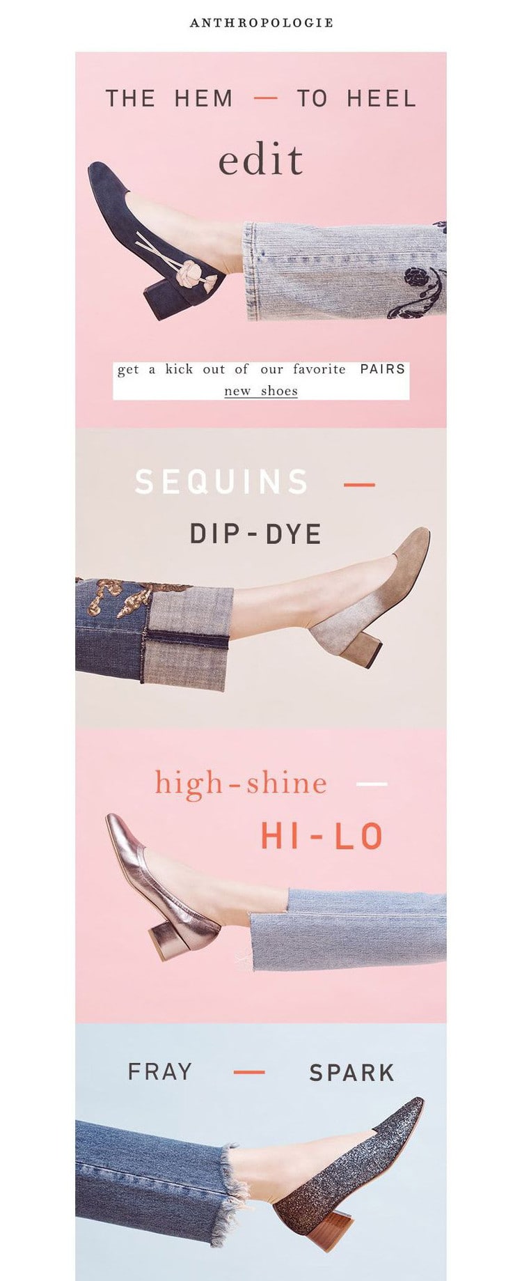 e-newletter email newsletter marketing design layout inspiration anthropologie fashion shoes youthful fun pink