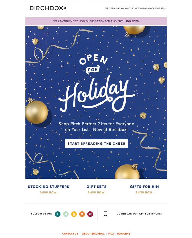 e-newletter email newsletter marketing design layout inspiration lifestyle beauty cosmetics birchbox christmas holidays