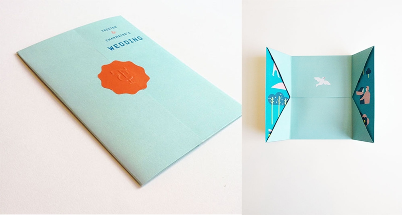 folded origami graphic design indesign wedding invite jefferson cheng