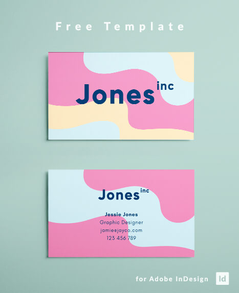 Pink, turquoise and yellow business card design layout. Abstract colorful design - adobe InDesign layout - free download.