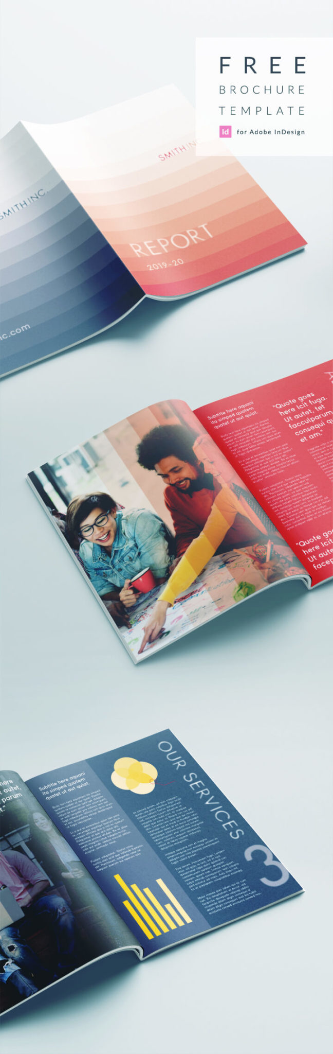 Free Bi Fold Brochure Template for InDesign - Smart Corporate Report Template for a Business Report of Company Profile.