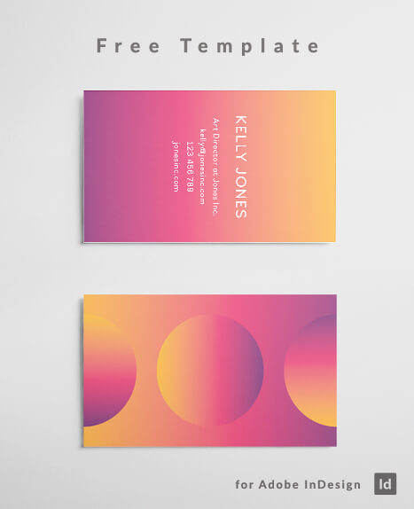 Colorful gradient business card InDesign template - pink to orange gradient - web design
