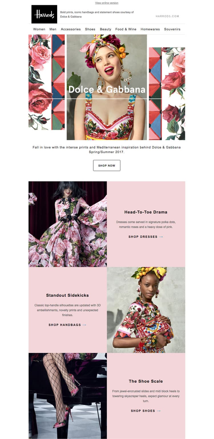 e-newletter email newsletter marketing design layout inspiration harrods fashion designer spring fun feminine
