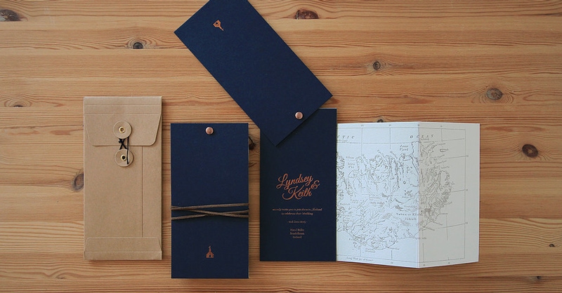 wedding invitations invite stylish unique modern beautiful design copper foil hunter press iceland map