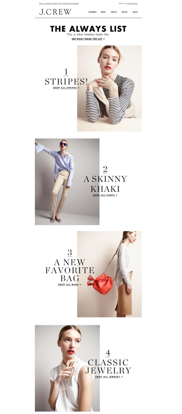 e-newletter email newsletter marketing design layout inspiration j crew j.crew clothing simple minimal stylish fashion