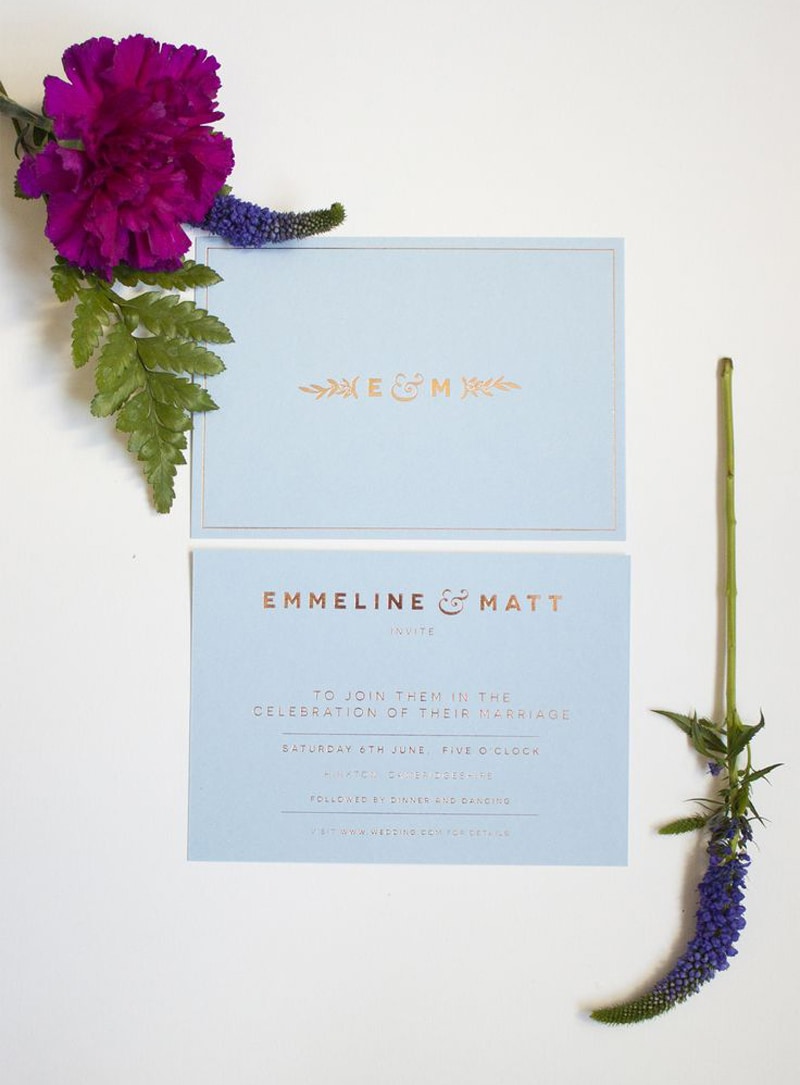 wedding invitations invite stylish unique modern beautiful design pale blue gold paperbowl london katie