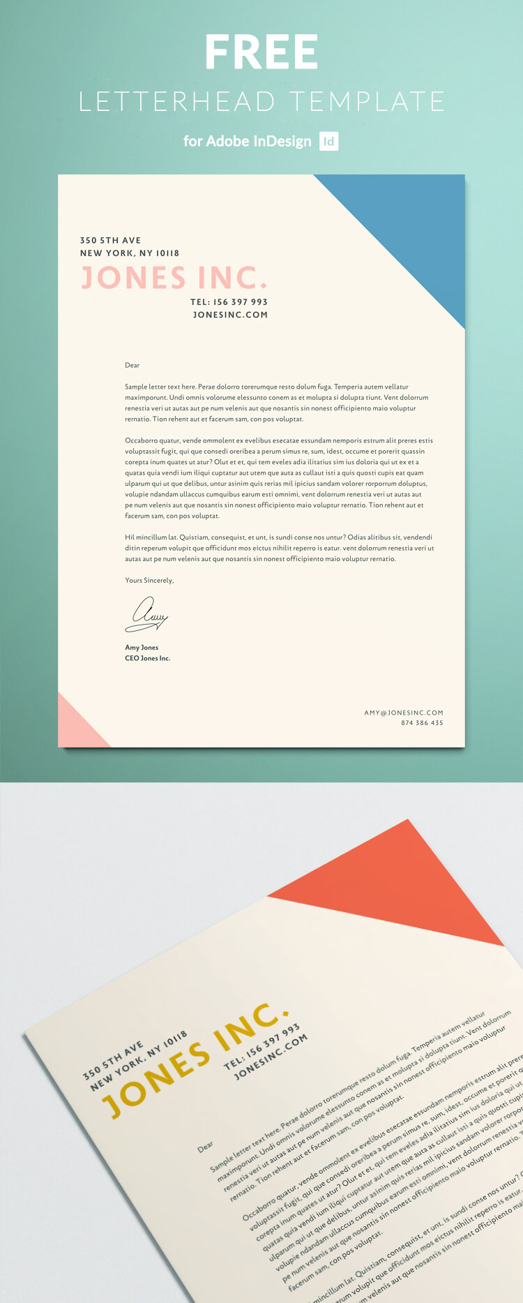 Simple modern letterhead design for a creative business. Download as a free letterhead template for Adobe InDesign.