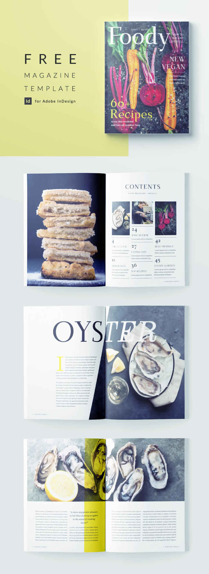 Free Magazine Template - Modern Food Magazine - 12 pages - Free Download for InDesign