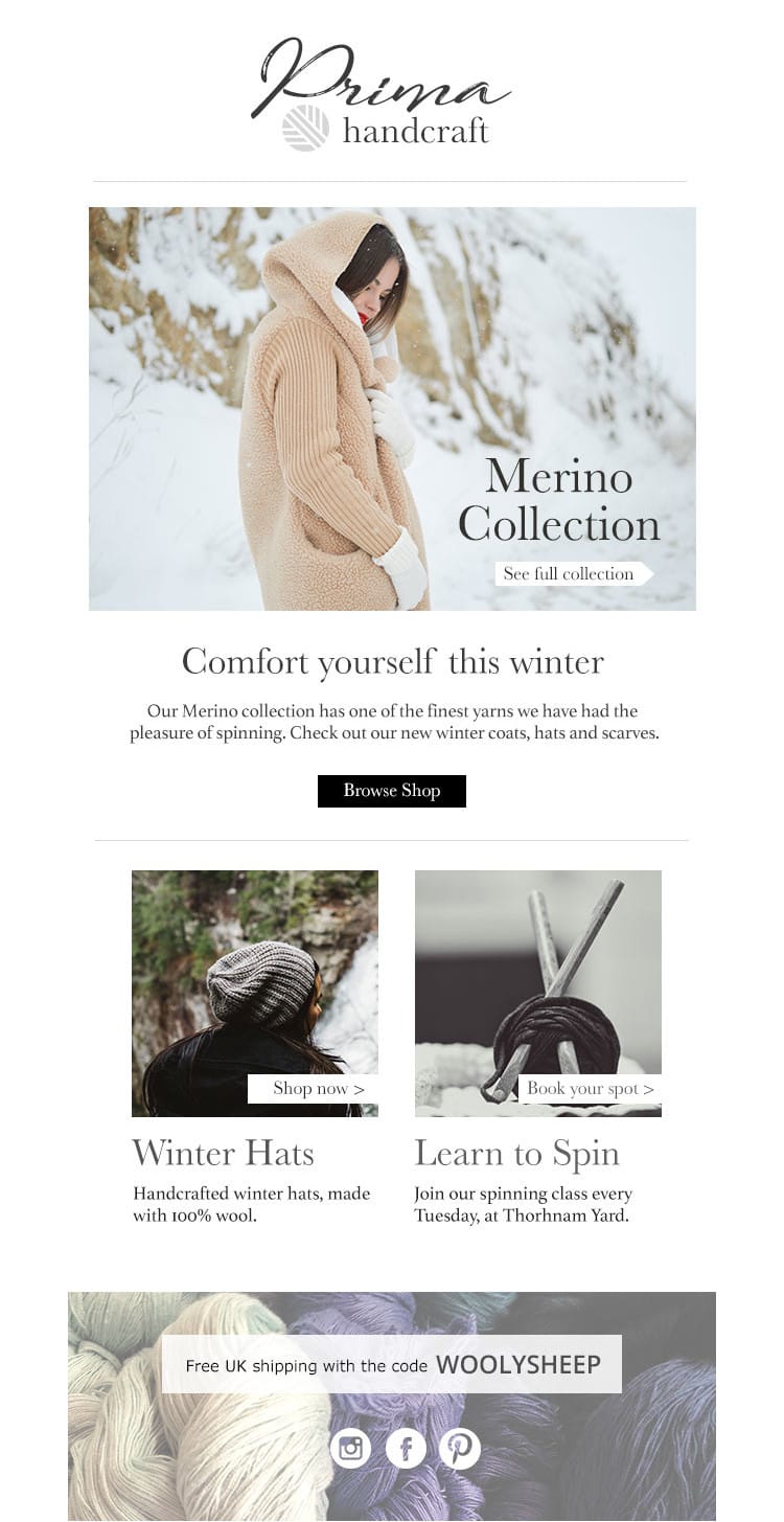 e-newletter email newsletter marketing design layout inspiration lifestyle fashion prima knitwear winter christmas 