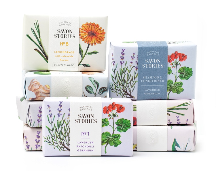 botanical graphic design flowers vintage packaging branding inspiration savon stories soap labels