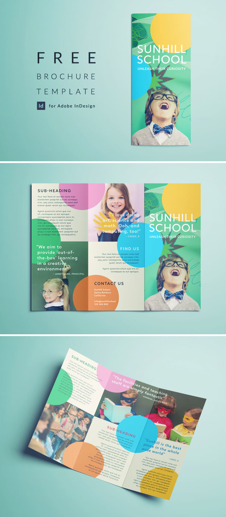 Free School Brochure Template - Tri-fold Colorful Brochure Template for InDesign - Free Download