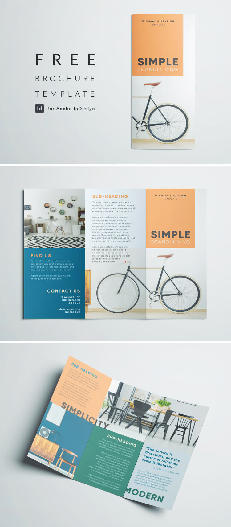 Simple triold brochure template - Free InDesign template download - simple, minimalist, scandi brochure layout free template