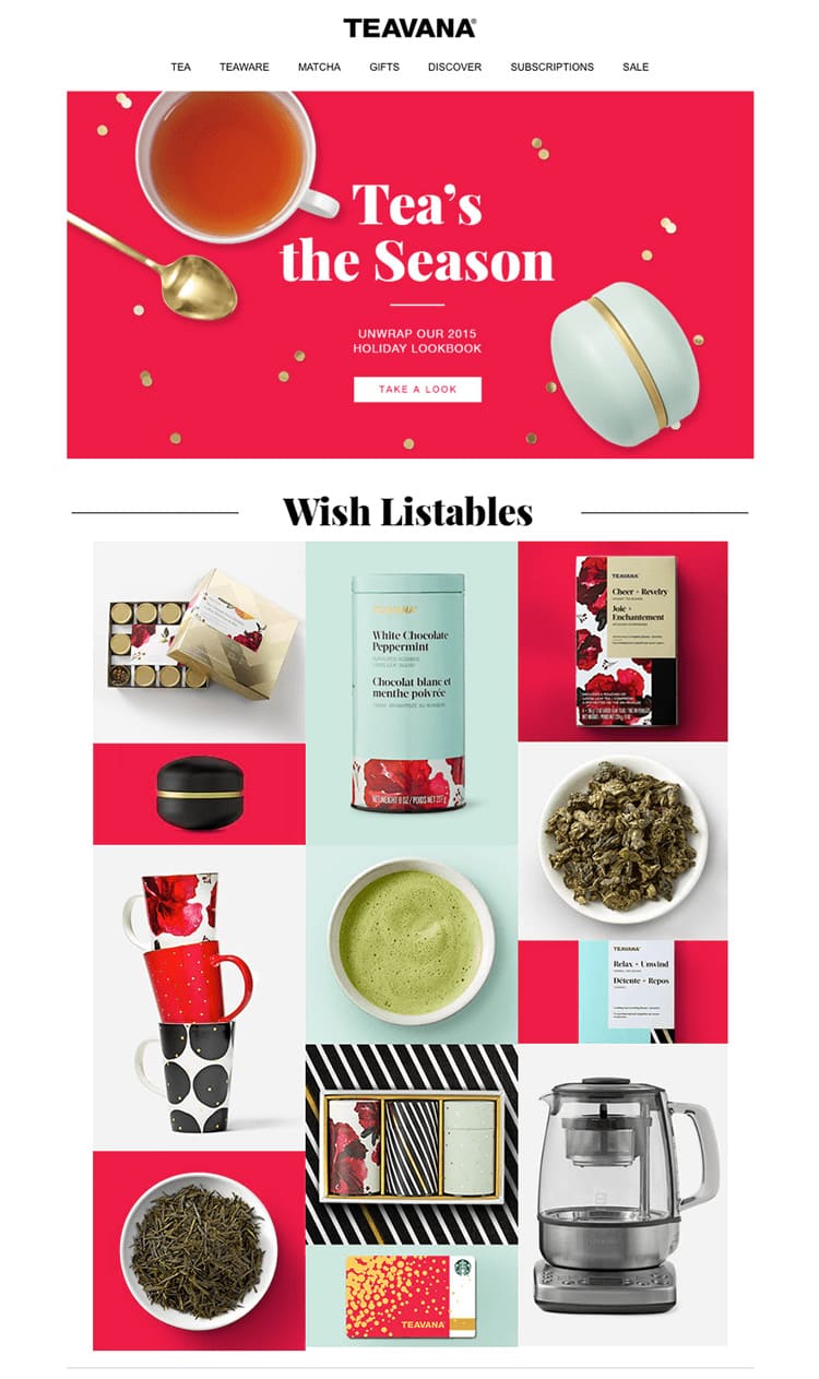 e-newletter email newsletter marketing design layout inspiration teavana tea festive holidays christmas food drink
