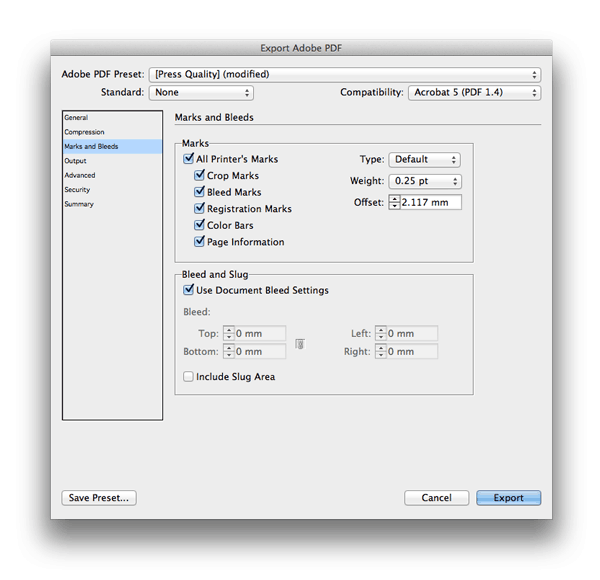export indesign file for print