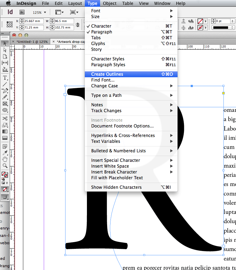 drop cap adobe indesign typography magazine design